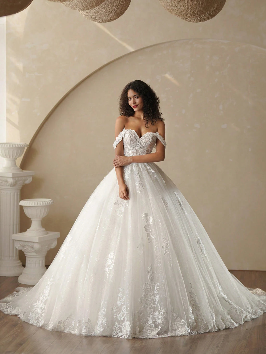 Shiny Prom Dress, Off-Shoulder Sequin Lace Wedding Dress, Bridal Gown Elegant