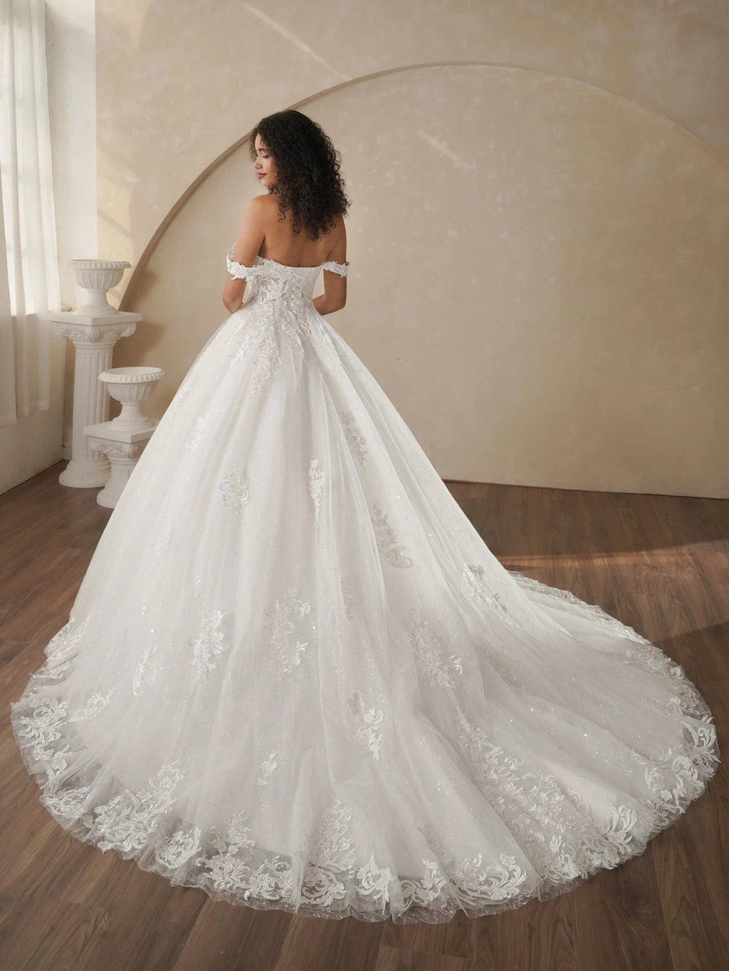 Shiny Prom Dress, Off-Shoulder Sequin Lace Wedding Dress, Bridal Gown Elegant - image 4