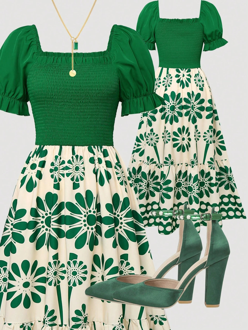 Women's Summer Vacation Floral Bright Print Waist Patchwork Dress,