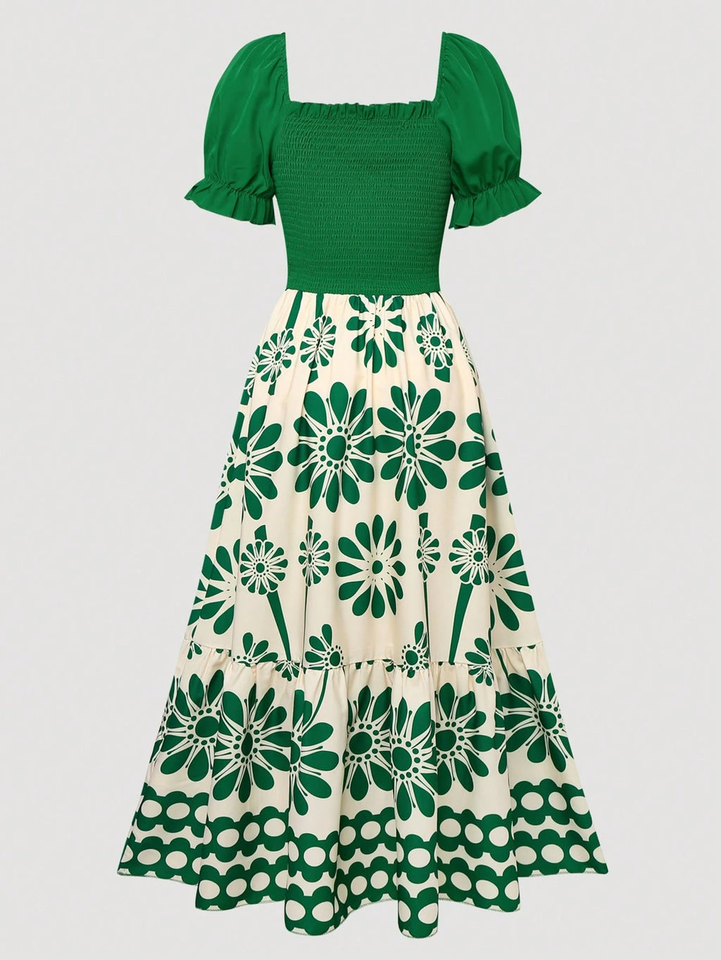 Women's Summer Vacation Floral Bright Print Waist Patchwork Dress,