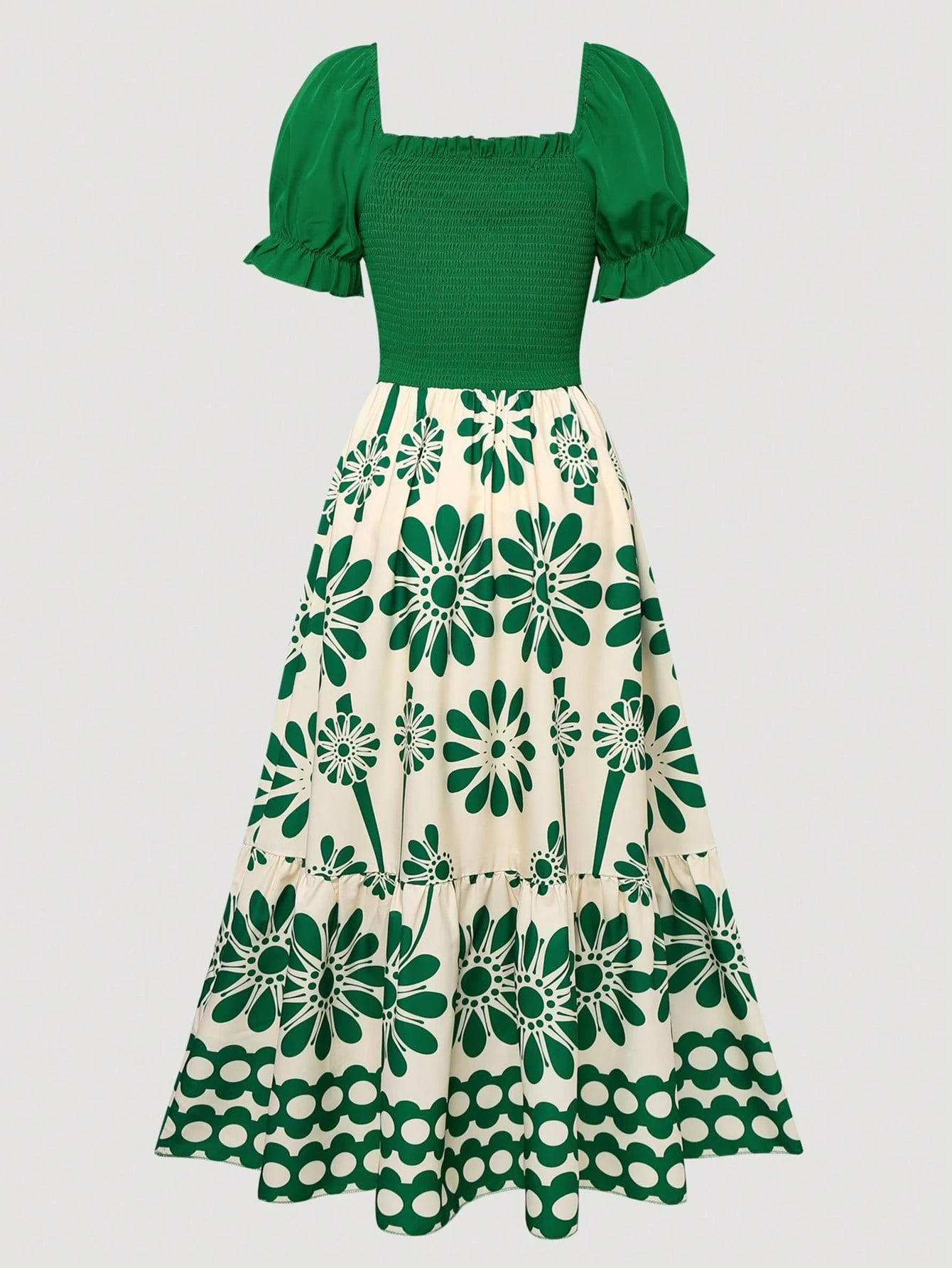 Women's Summer Vacation Floral Bright Print Waist Patchwork Dress, Elegant Waist Dress, Suitable For - image 2