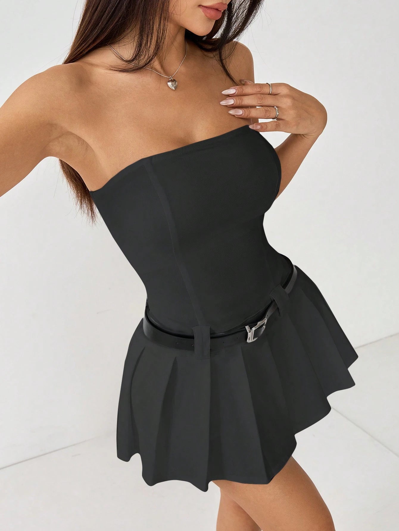 PETITE Women's Solid Color Pleated Hem Bandeau Dress,Sun Dress ,Petite Women - image 17