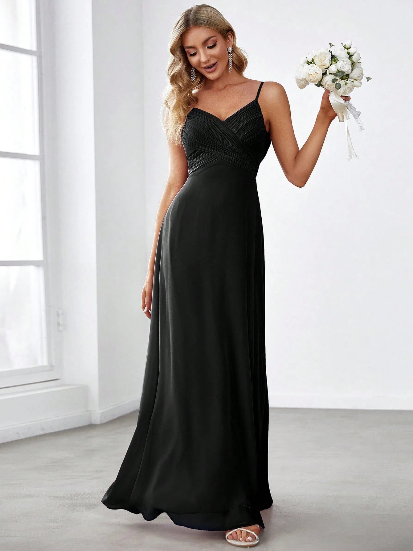 EVERPRETTY Spring Chiffon Spaghetti Strap Backless Pleated Pink