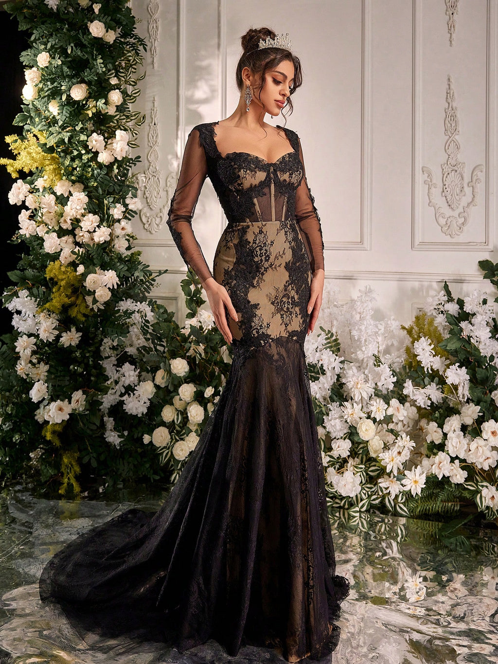 Glamrae Elegant White Summer Wedding Dress,Luxury V-Neck Backless Laced See-Through French Lace Cupped - image 12