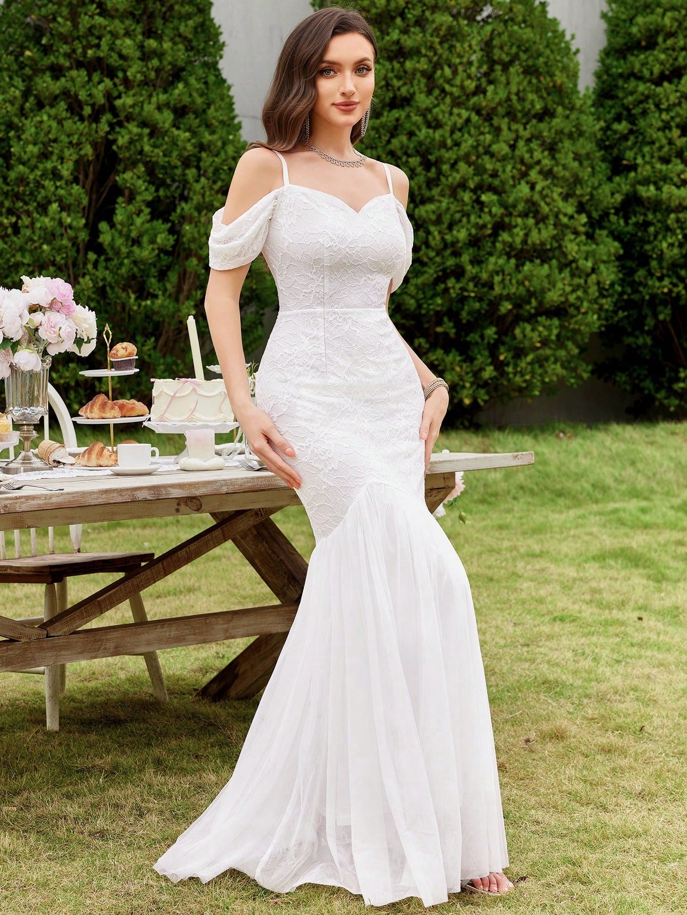 MIUSOL Floral Lace Off-Shoulder Mermaid Formal Party Fitted Maxi Dress Wedding - image 7