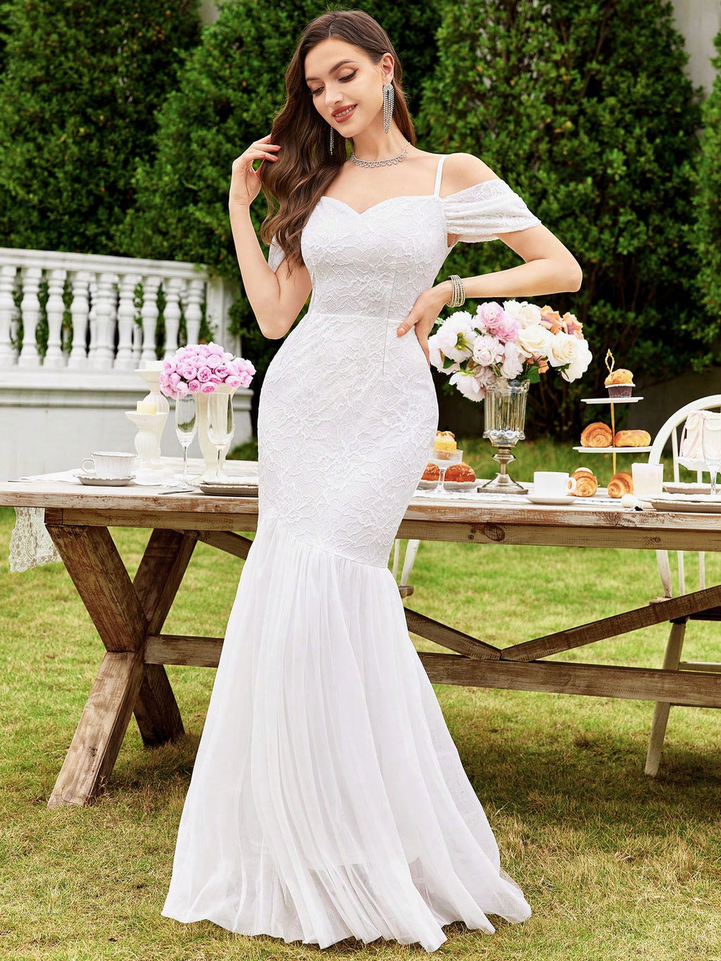 MIUSOL Floral Lace Off-Shoulder Mermaid Formal Party Fitted Maxi Dress Wedding - image 5