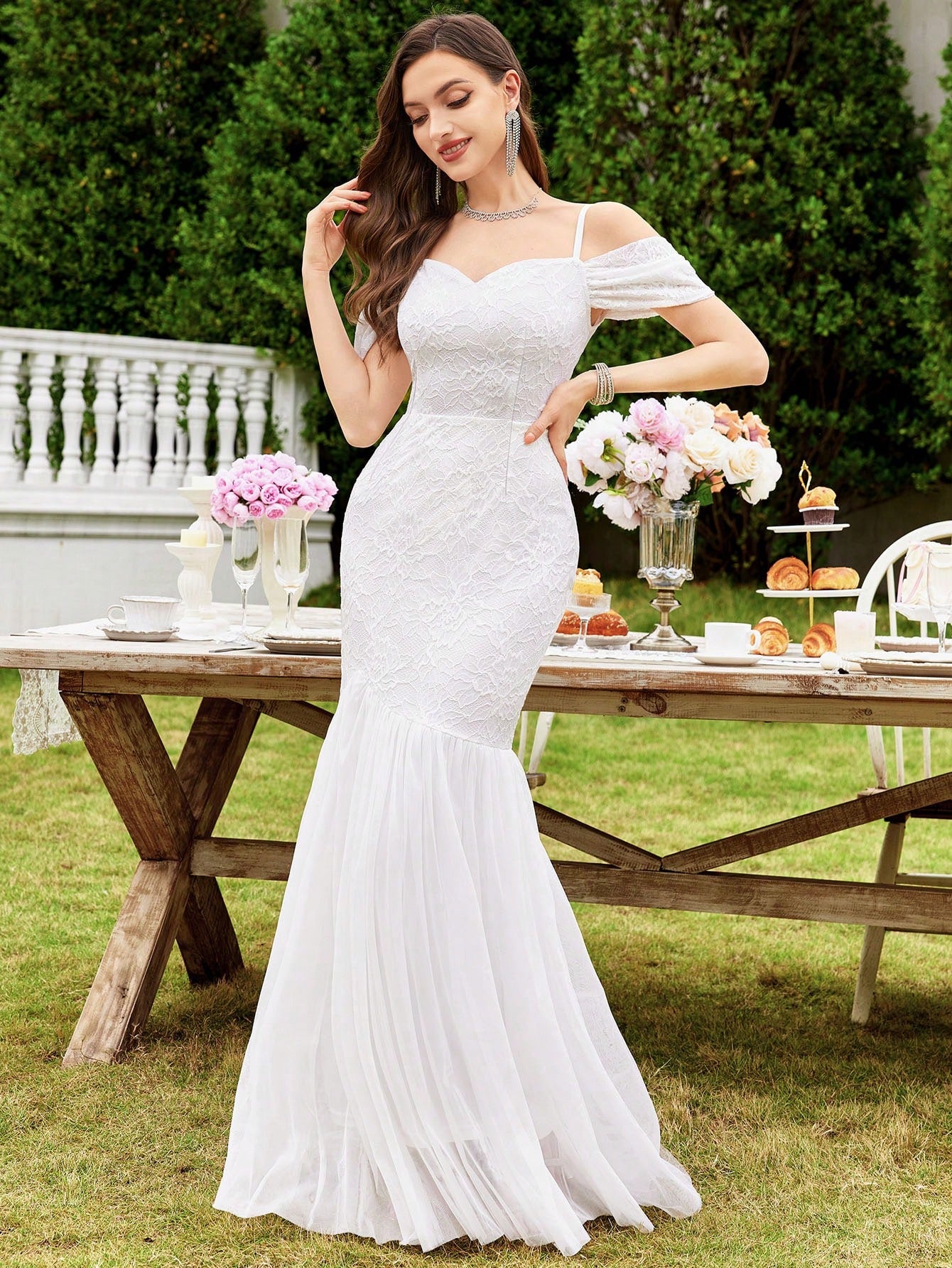 MIUSOL Floral Lace Off-Shoulder Mermaid Formal Party Fitted Maxi Dress Wedding - image 5