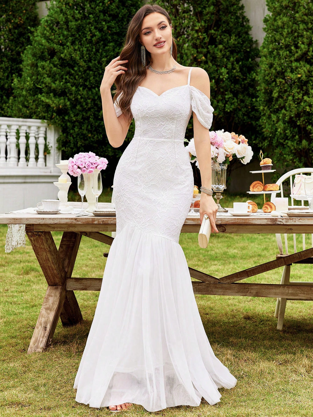 MIUSOL Floral Lace Off-Shoulder Mermaid Formal Party Fitted Maxi Dress Wedding - image 4