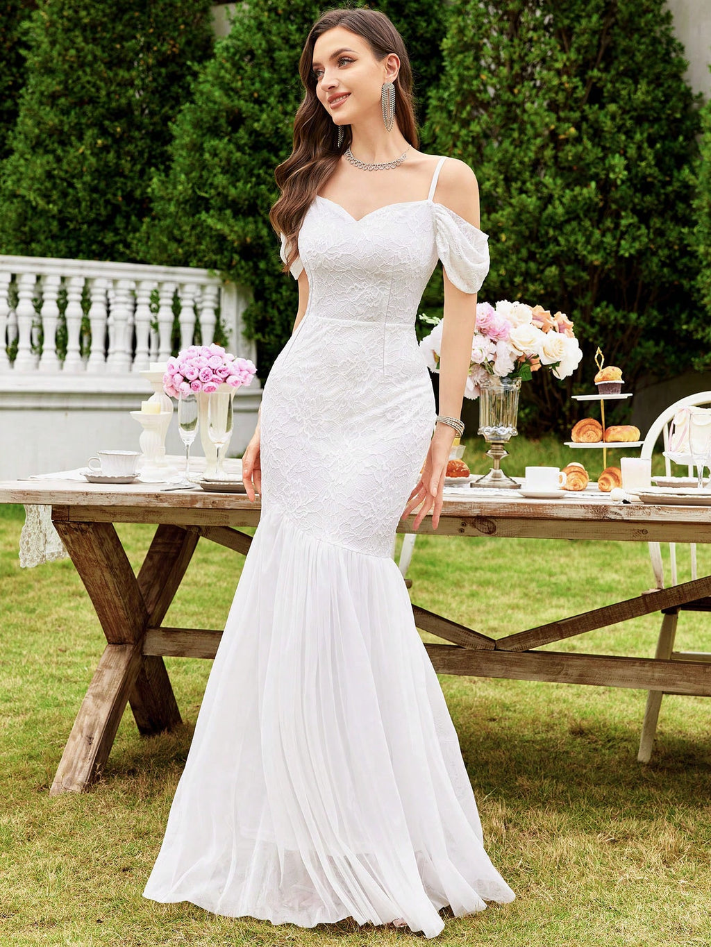 MIUSOL Floral Lace Off-Shoulder Mermaid Formal Party Fitted Maxi Dress Wedding - image 6