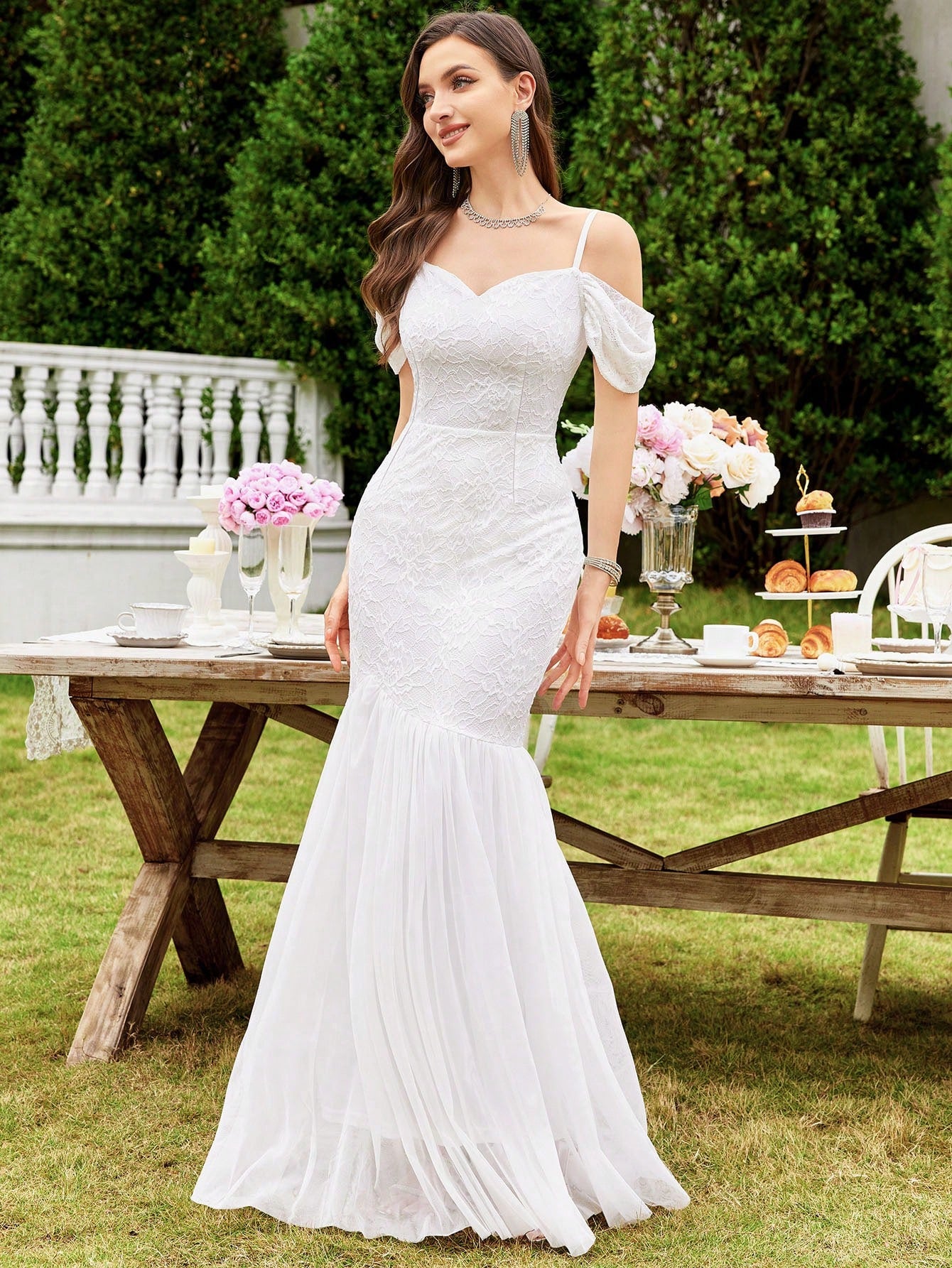 MIUSOL Floral Lace Off-Shoulder Mermaid Formal Party Fitted Maxi Dress Wedding - image 6