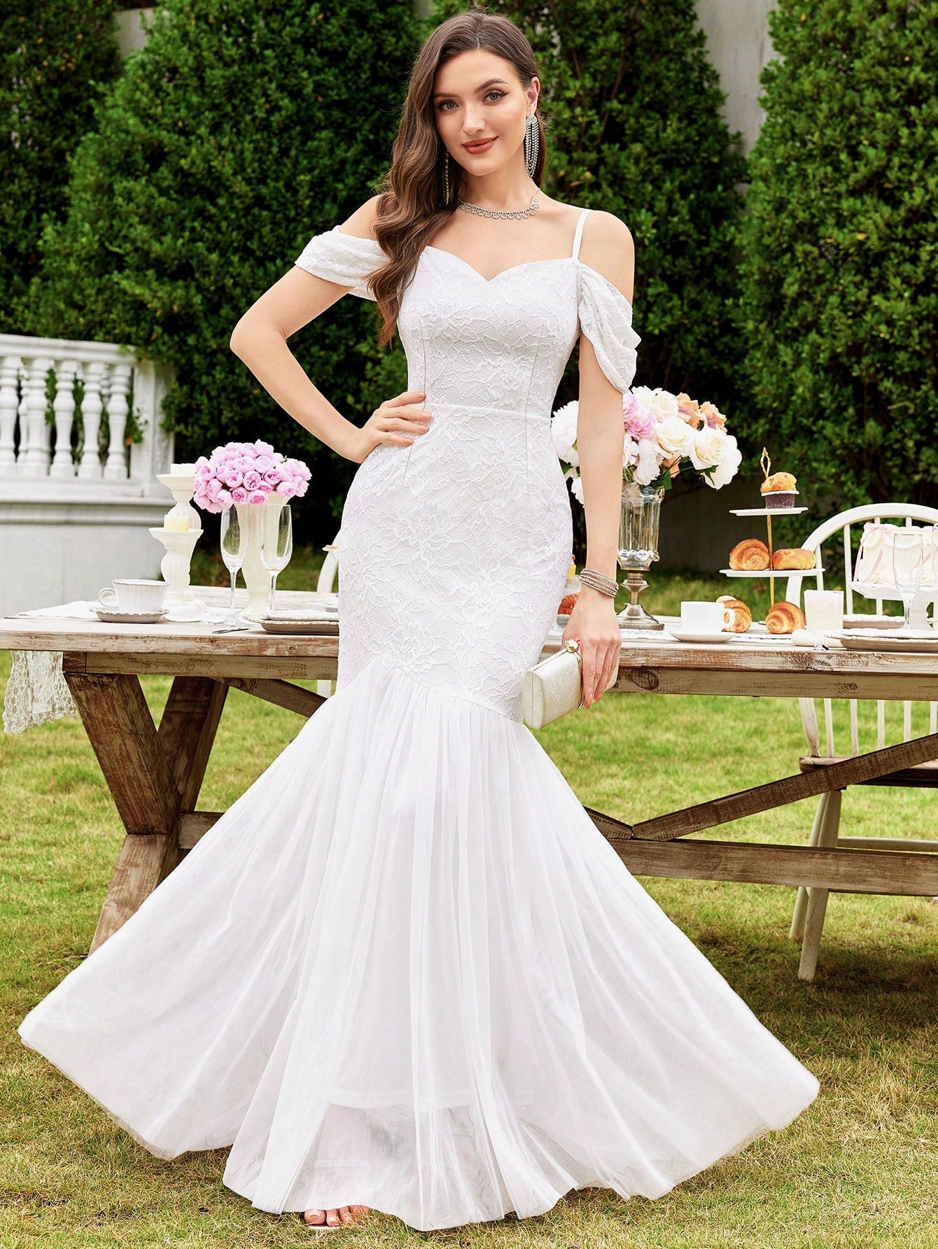 MIUSOL Floral Lace Off-Shoulder Mermaid Formal Party Fitted Maxi Dress Wedding - image 3