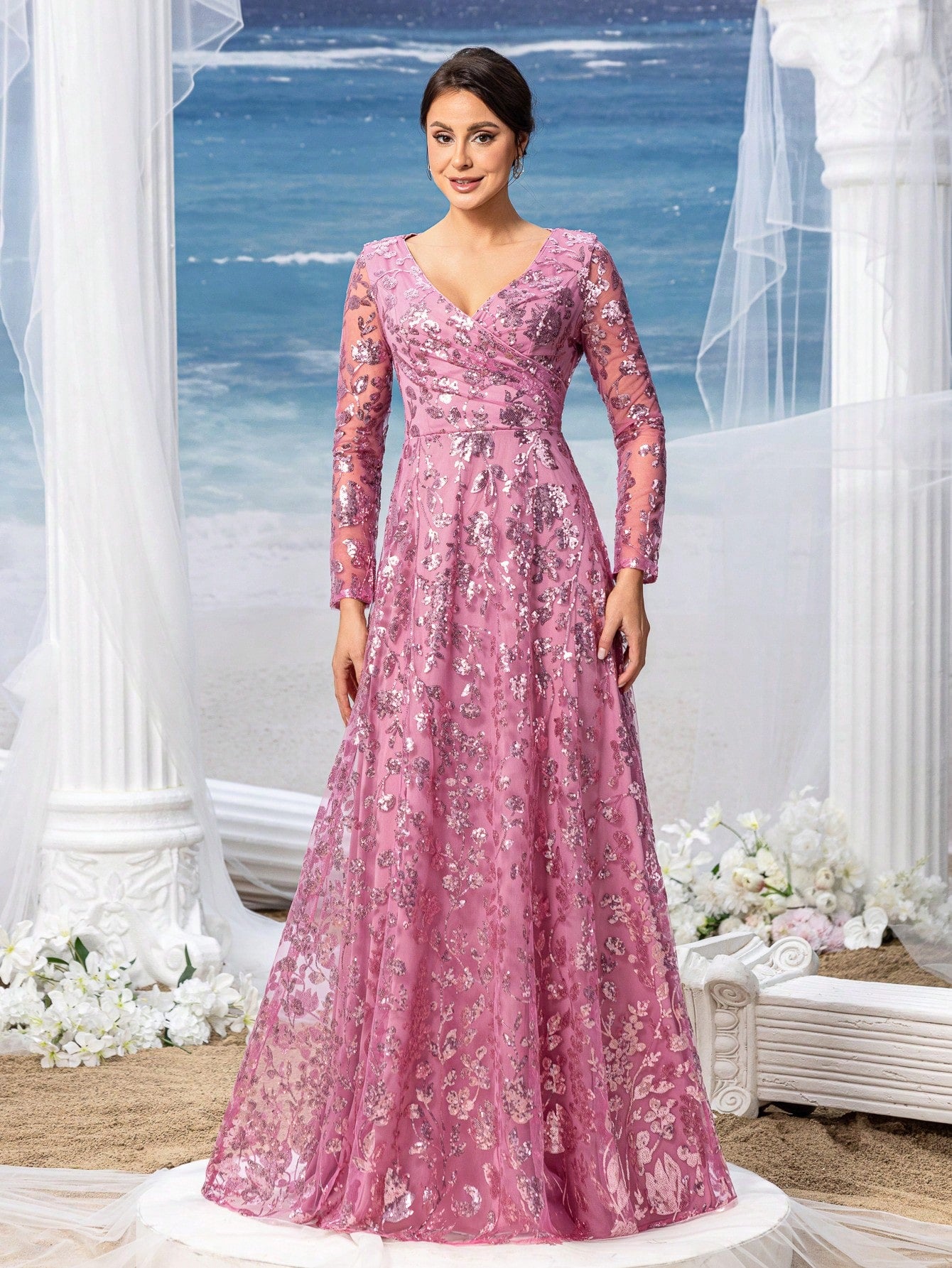 Faeriesty Mosy Elegant Floral Sequin Cross Neck Mother Of The Bride Formal Dress - image 11