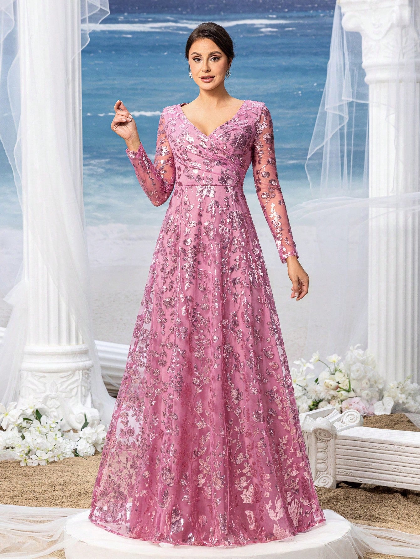 Faeriesty Mosy Elegant Floral Sequin Cross Neck Mother Of The Bride Formal Dress - image 8