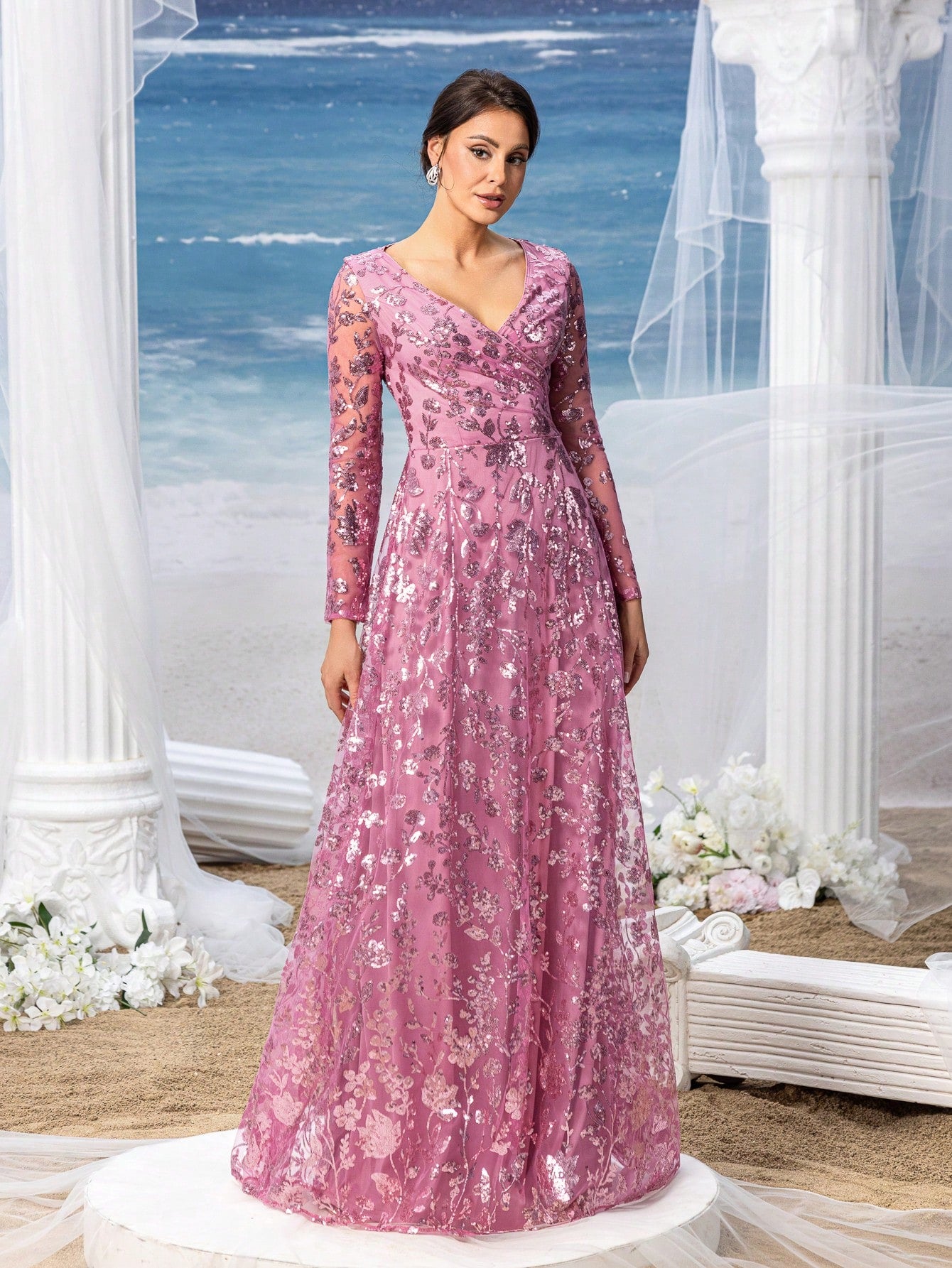 Faeriesty Mosy Elegant Floral Sequin Cross Neck Mother Of The Bride Formal Dress - image 14