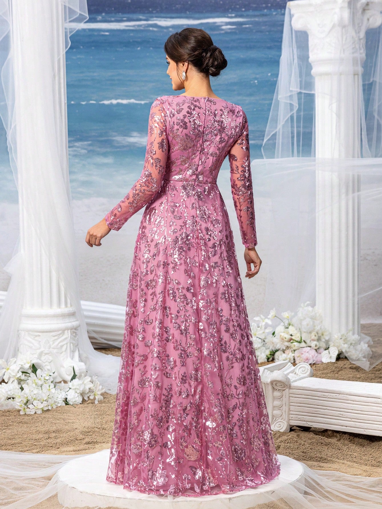Faeriesty Mosy Elegant Floral Sequin Cross Neck Mother Of The Bride Formal Dress - image 9