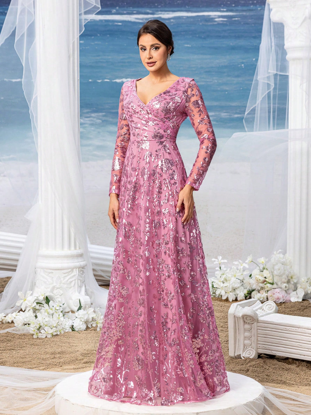 Faeriesty Mosy Elegant Floral Sequin Cross Neck Mother Of The Bride Formal Dress - image 13