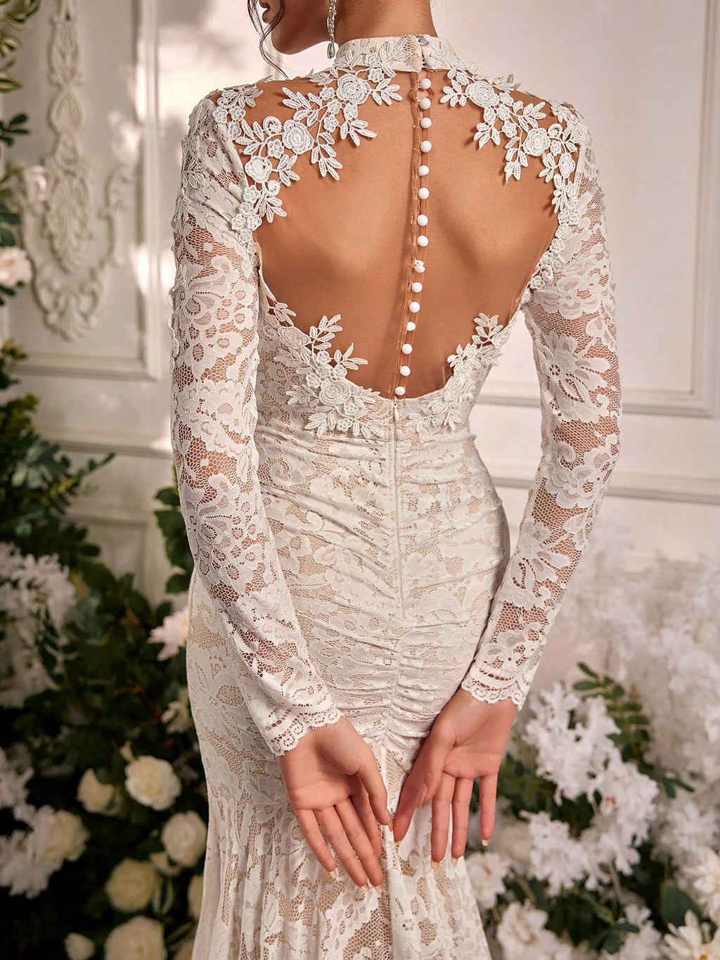 Belle Black Winter Elegant Formal Goth Evening Wedding Luxurious Embroidered Stretchy Lace Sheer Long Sleeve - image 2
