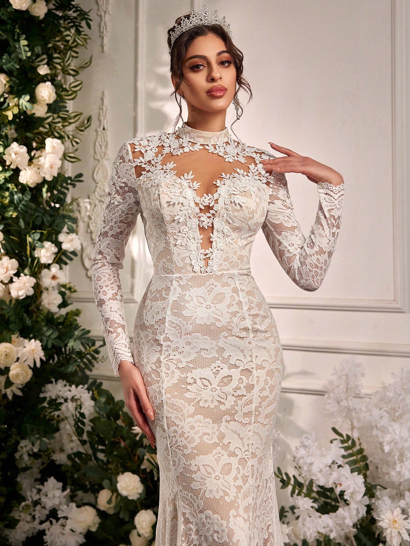 Belle Black Winter Elegant Formal Goth Evening Wedding Luxurious Embroidered Stretchy Lace Sheer Long Sleeve - image 7