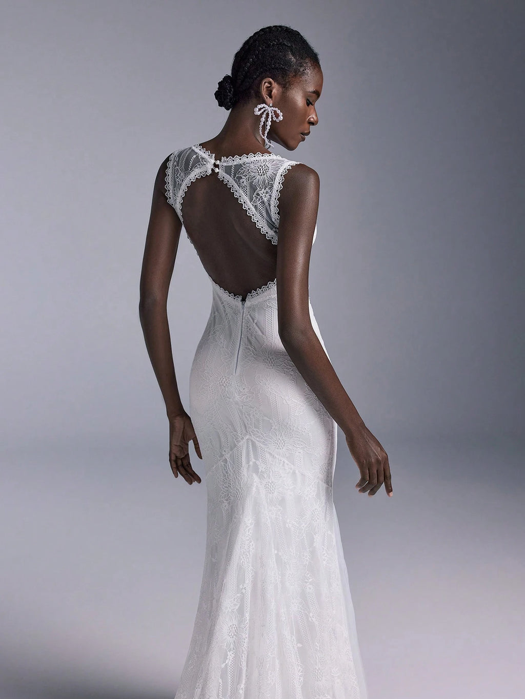Elitara Women's Elegant White Spring Formal Party Wedding Bridal Dress,Deep V Neck Backless Lace Splicing - image 3