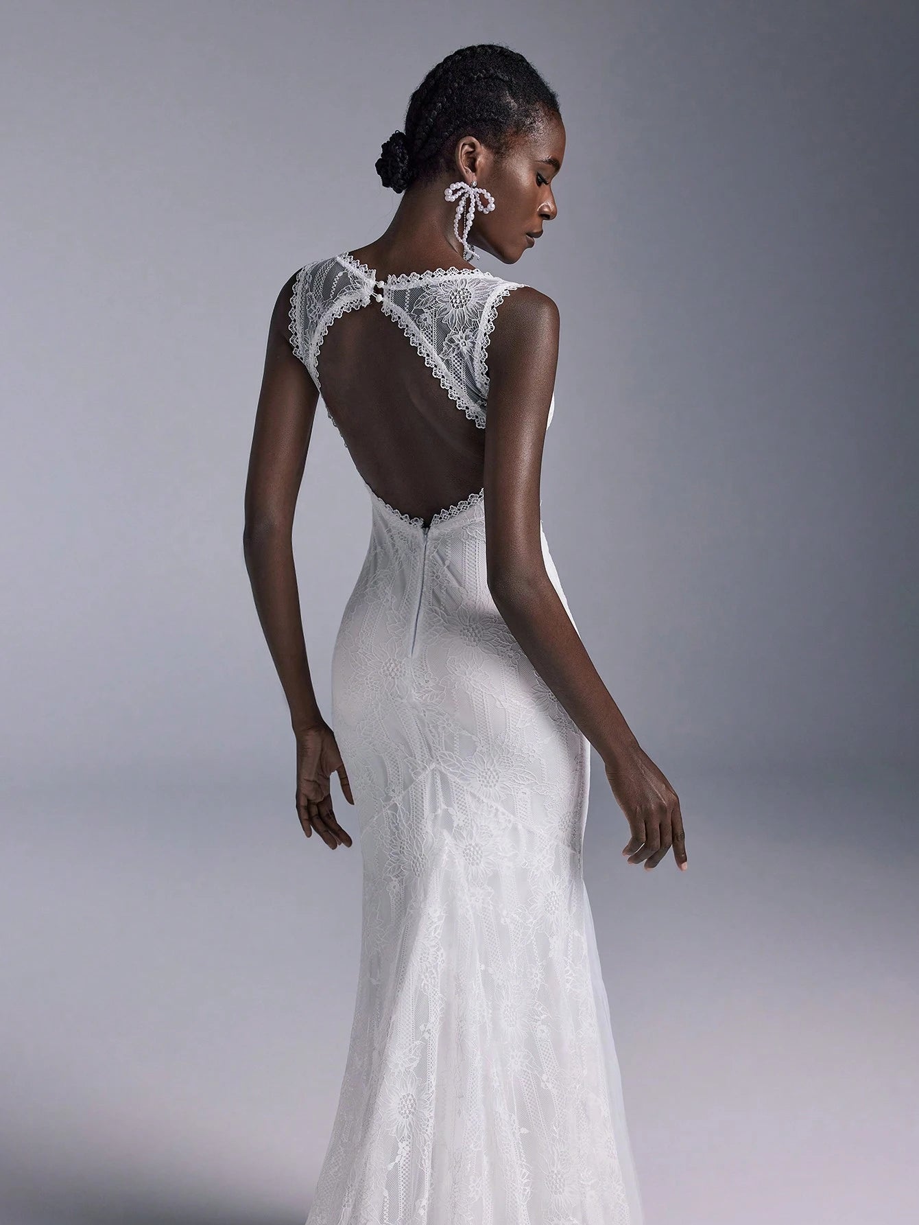 Elitara Women's Elegant White Spring Formal Party Wedding Bridal Dress,Deep V Neck Backless Lace Splicing - image 3