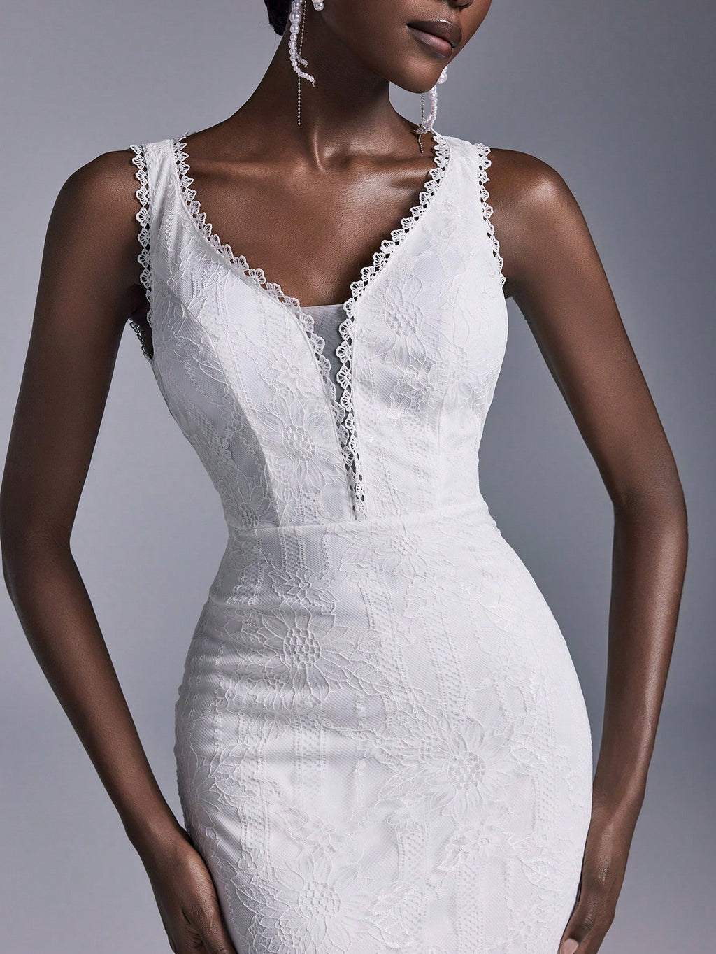 Elitara Women's Elegant White Spring Formal Party Wedding Bridal Dress,Deep V Neck Backless Lace Splicing - image 4
