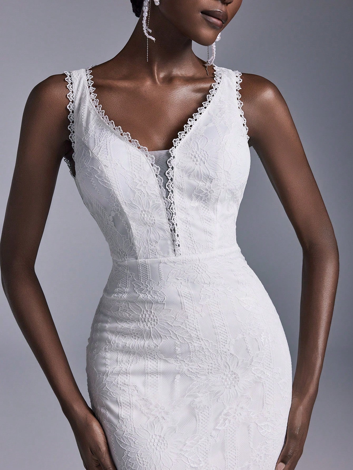 Elitara Women's Elegant White Spring Formal Party Wedding Bridal Dress,Deep V Neck Backless Lace Splicing - image 4