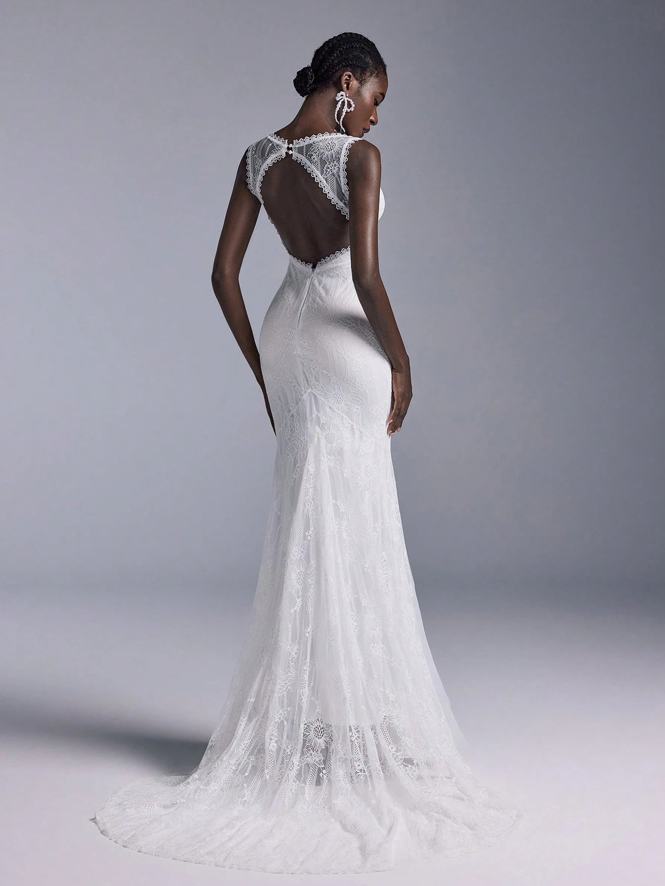 Elitara Women's Elegant White Spring Formal Party Wedding Bridal Dress,Deep V Neck Backless Lace Splicing