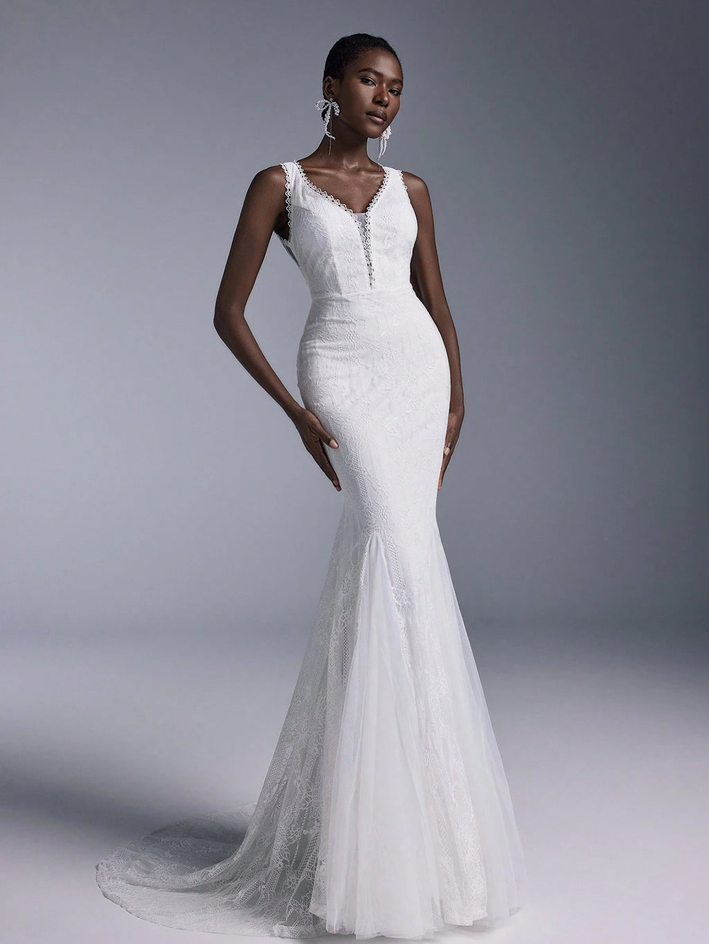 Elitara Women's Elegant White Spring Formal Party Wedding Bridal Dress,Deep V Neck Backless Lace Splicing - image 7