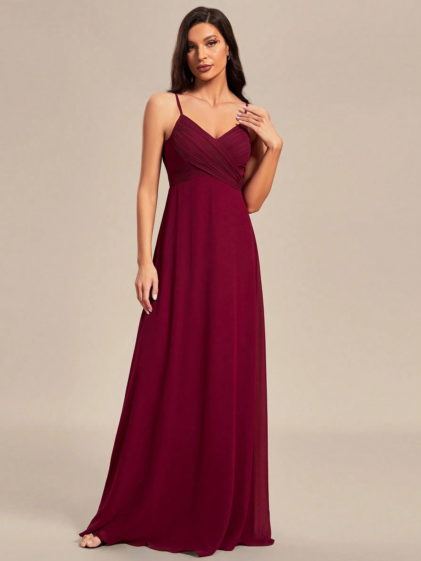 EVERPRETTY Spring Chiffon Spaghetti Strap Backless Pleated Pink Bridesmaid Dress, Elegant Wedding Guest Dress - image 8