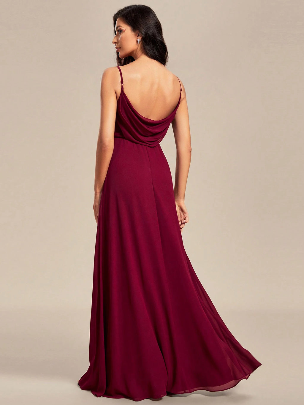 EVERPRETTY Spring Chiffon Spaghetti Strap Backless Pleated Pink Bridesmaid Dress, Elegant Wedding Guest Dress - image 9