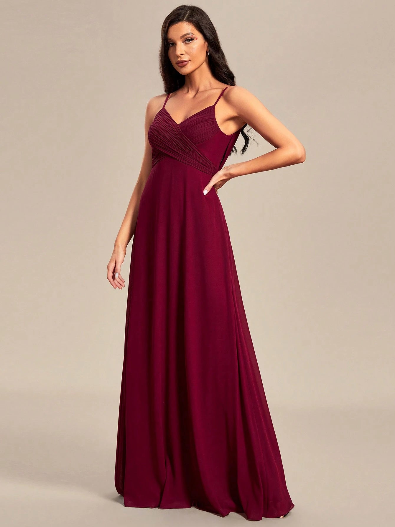 EVERPRETTY Spring Chiffon Spaghetti Strap Backless Pleated Pink Bridesmaid Dress, Elegant Wedding Guest Dress - image 10