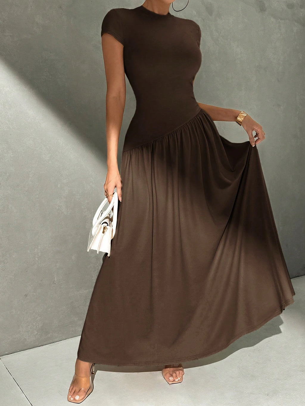 Firerie Elegant Minimalist Daily Wear Asymmetric Hem Fitted Collared