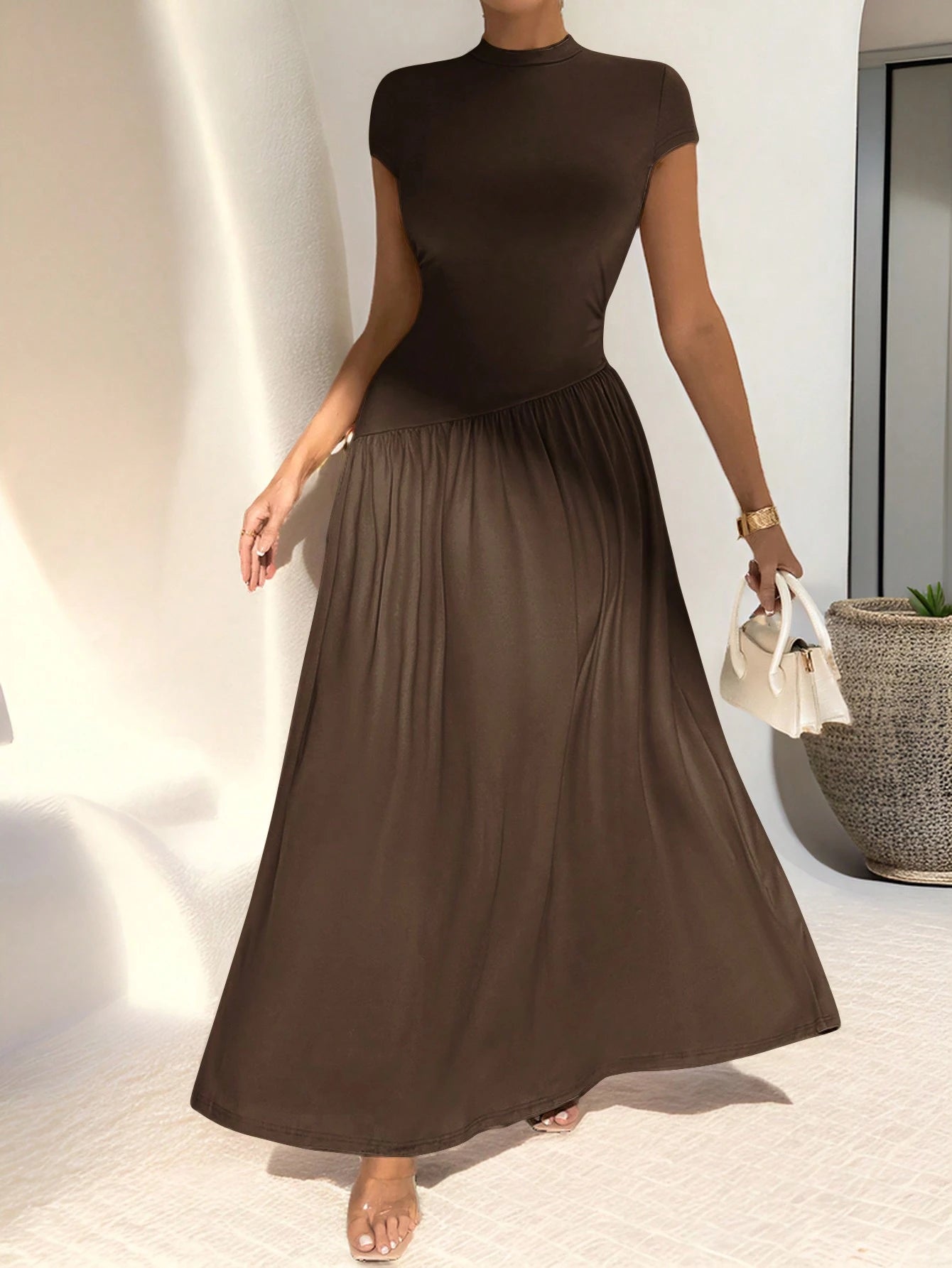 Firerie Elegant Minimalist Daily Wear Asymmetric Hem Fitted Collared