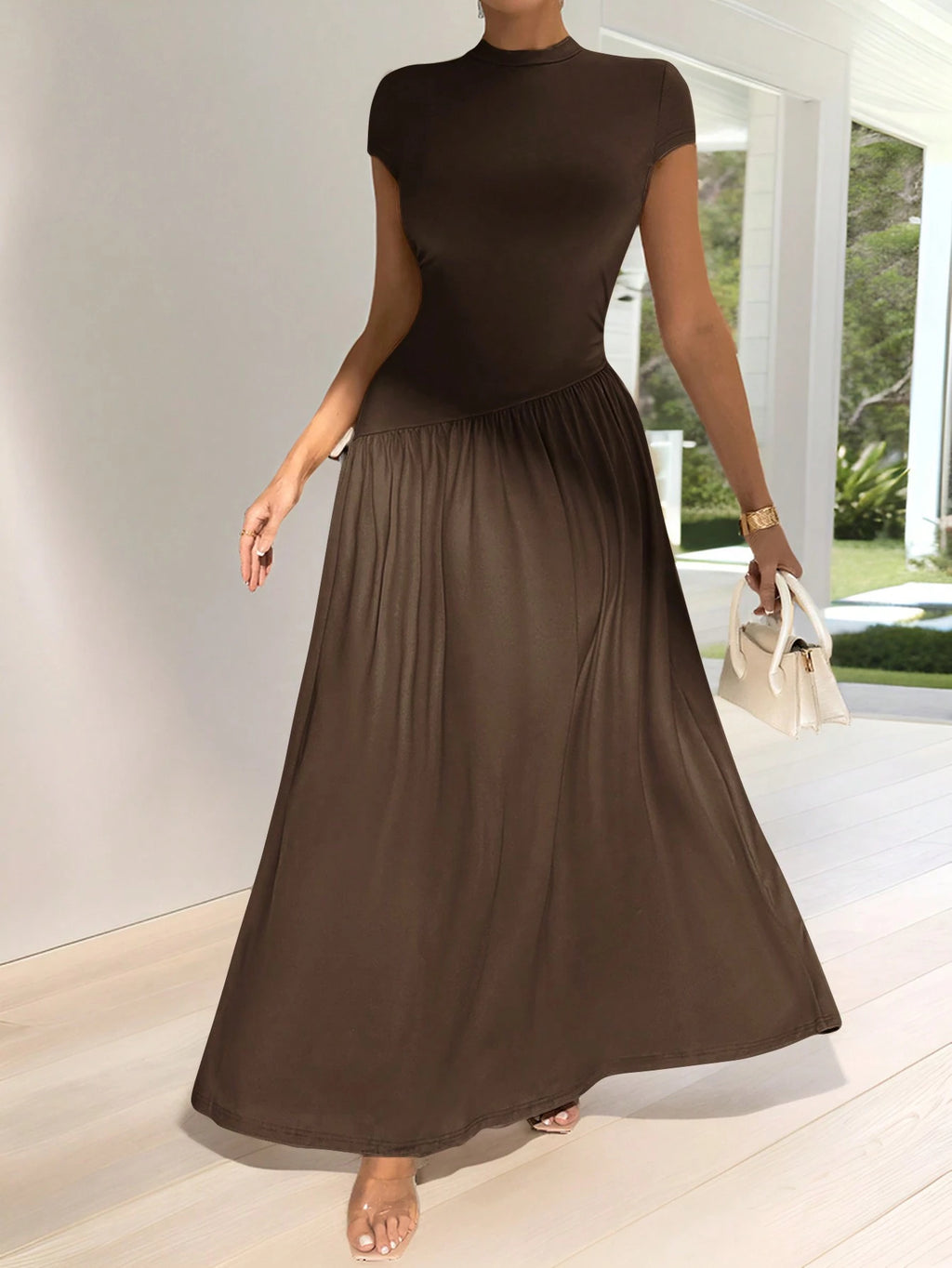 Firerie Elegant Minimalist Daily Wear Asymmetric Hem Fitted Collared