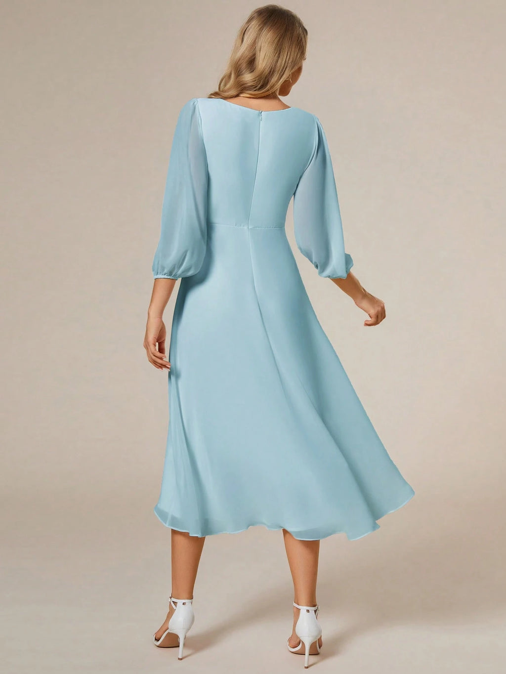 EVERPRETTY Elegant Lantern Sleeve Pleated Chiffon Bridesmaid Dress, Formal Gown, Wedding Guest Dress - image 12