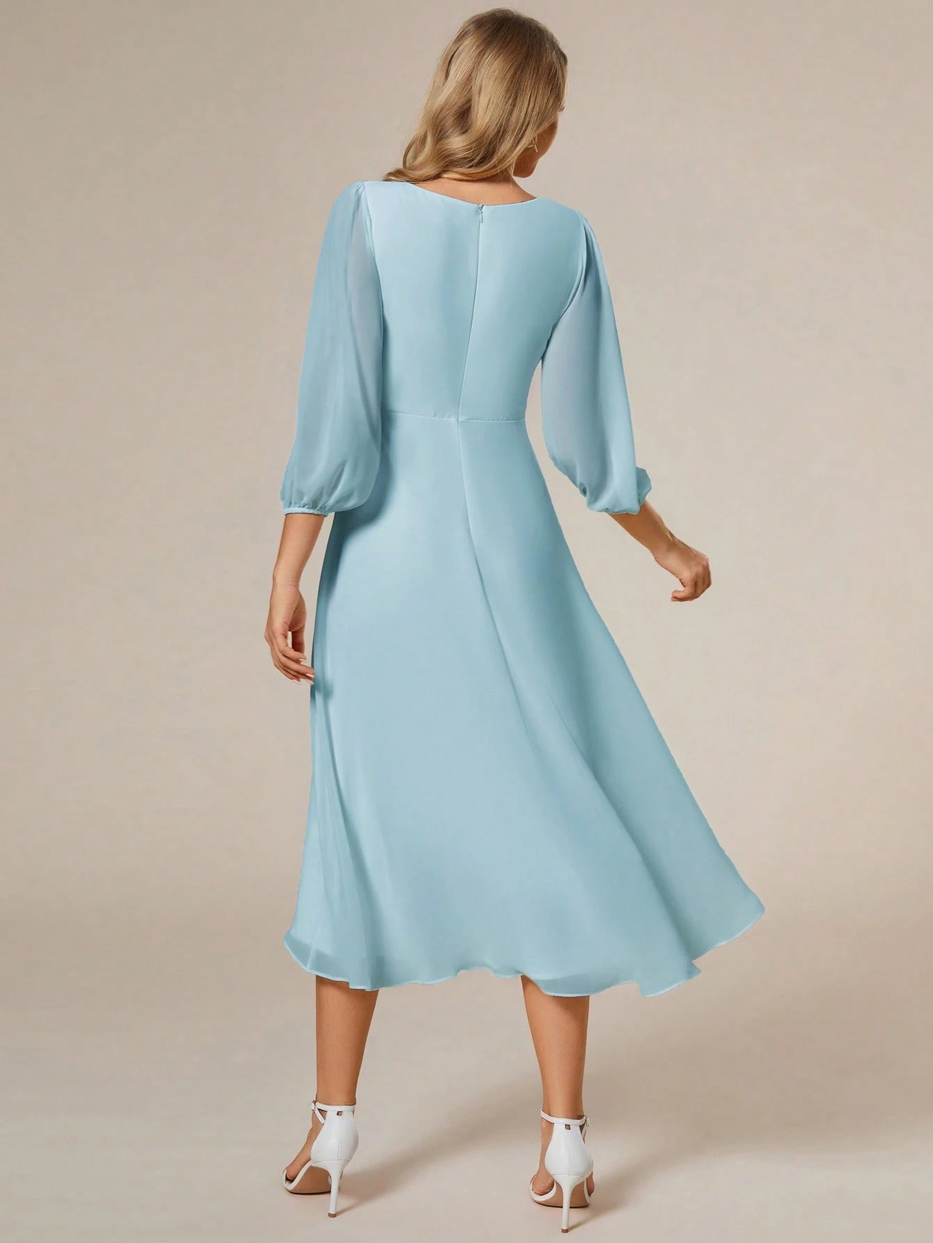 EVERPRETTY Elegant Lantern Sleeve Pleated Chiffon Bridesmaid Dress, Formal Gown, Wedding Guest Dress - image 12
