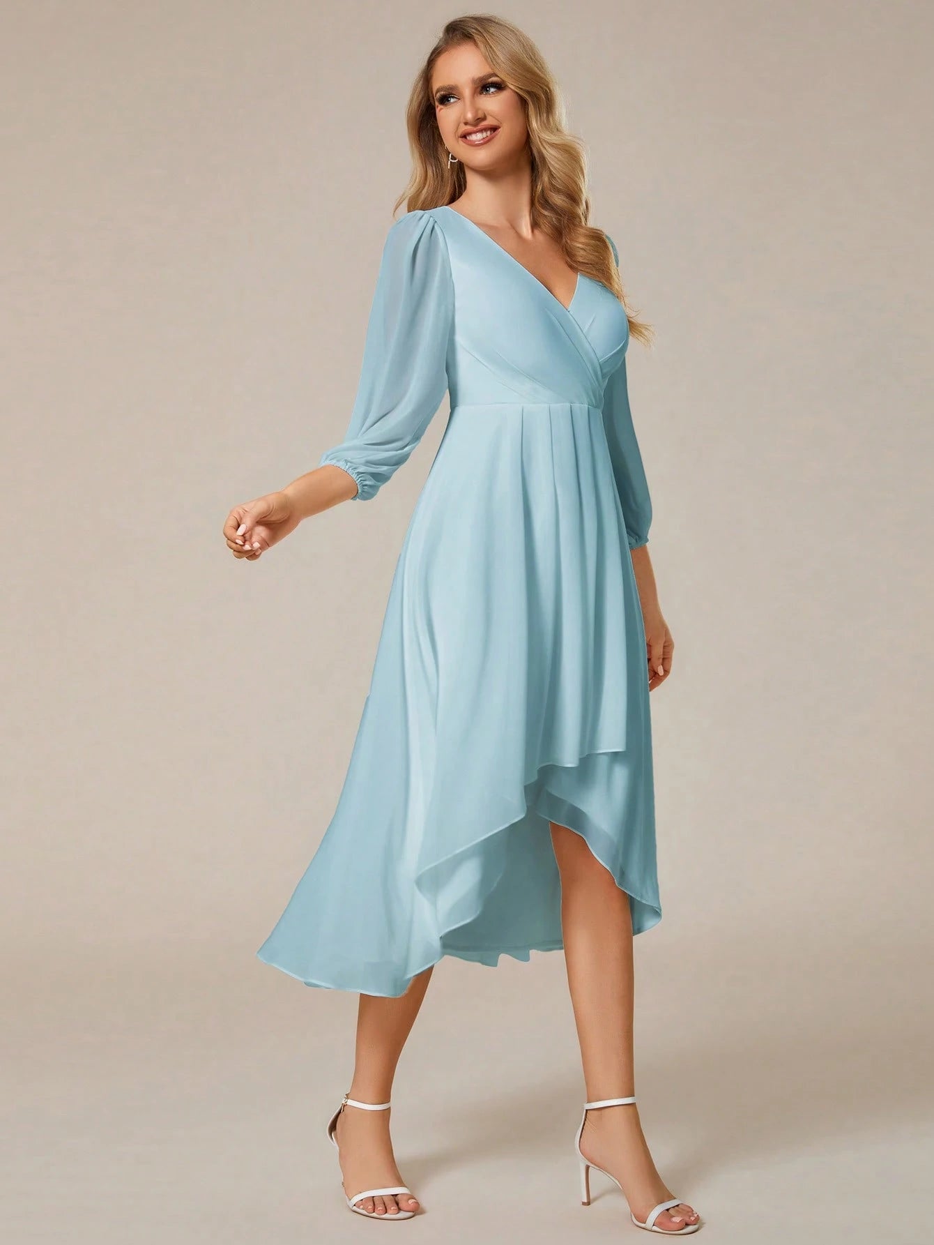 EVERPRETTY Elegant Lantern Sleeve Pleated Chiffon Bridesmaid Dress, Formal Gown, Wedding Guest Dress - image 13