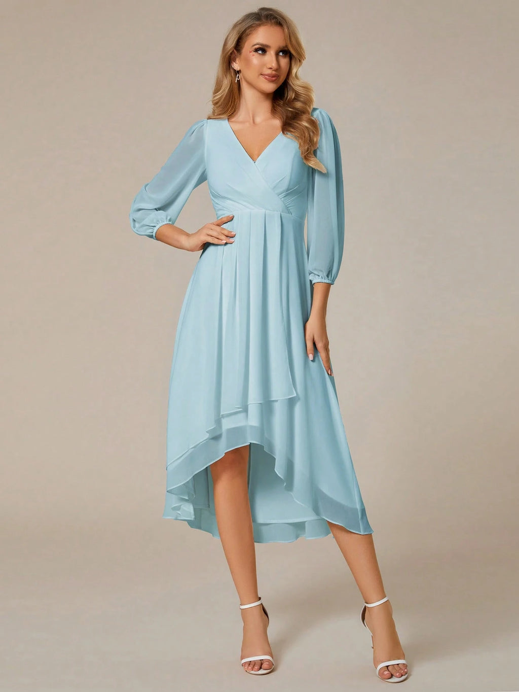 EVERPRETTY Elegant Lantern Sleeve Pleated Chiffon Bridesmaid Dress, Formal Gown, Wedding Guest Dress - image 14