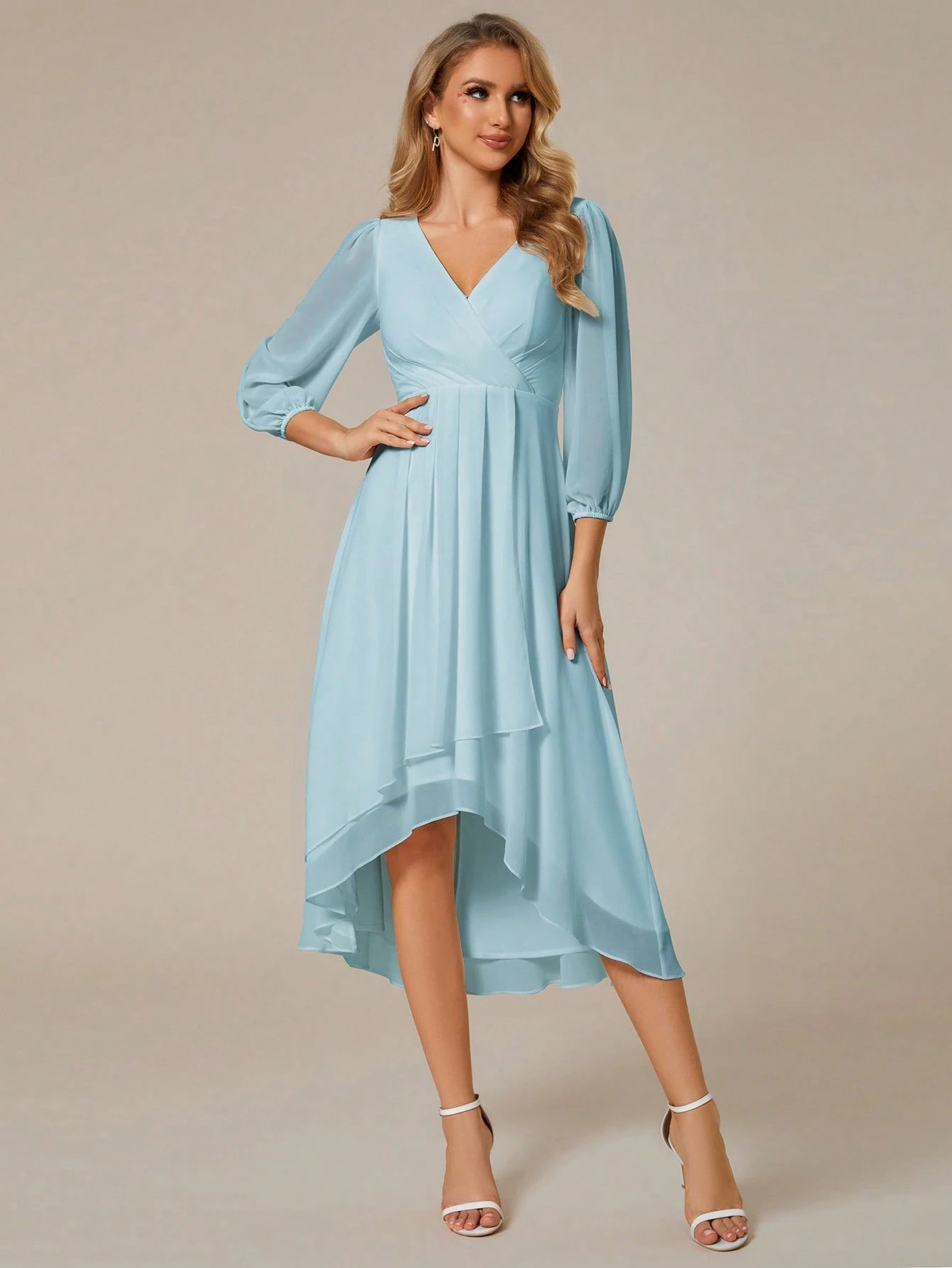 EVERPRETTY Elegant Lantern Sleeve Pleated Chiffon Bridesmaid Dress, Formal Gown, Wedding Guest Dress - image 14
