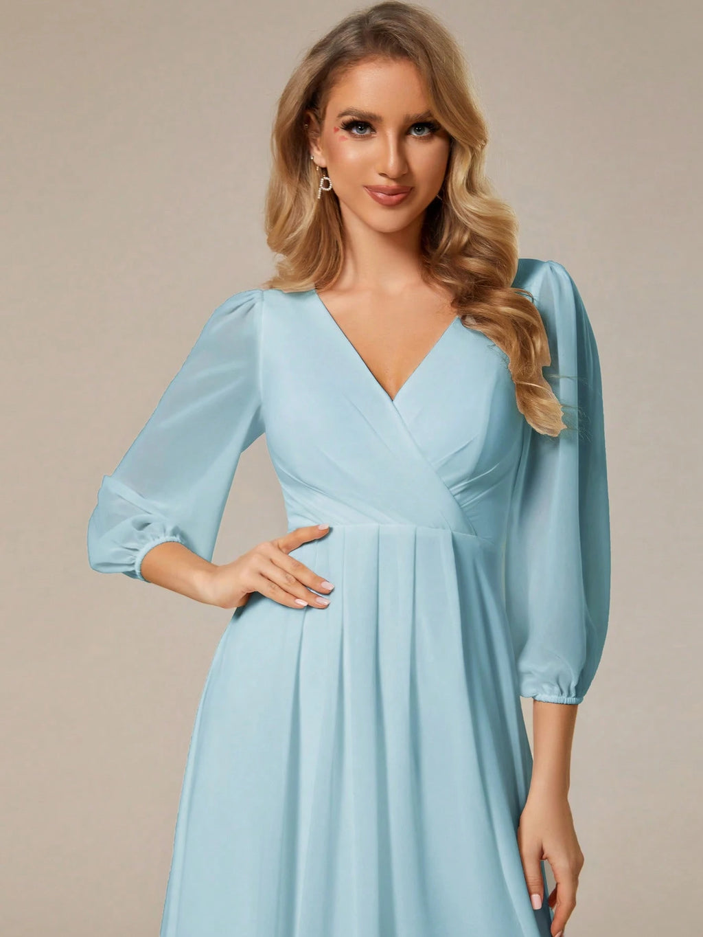 EVERPRETTY Elegant Lantern Sleeve Pleated Chiffon Bridesmaid Dress, Formal Gown, Wedding Guest Dress - image 15