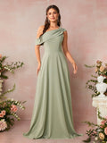 Belle Solid Color Asymmetrical Neckline Bridesmaid Dress Elegant Dress For Christmas