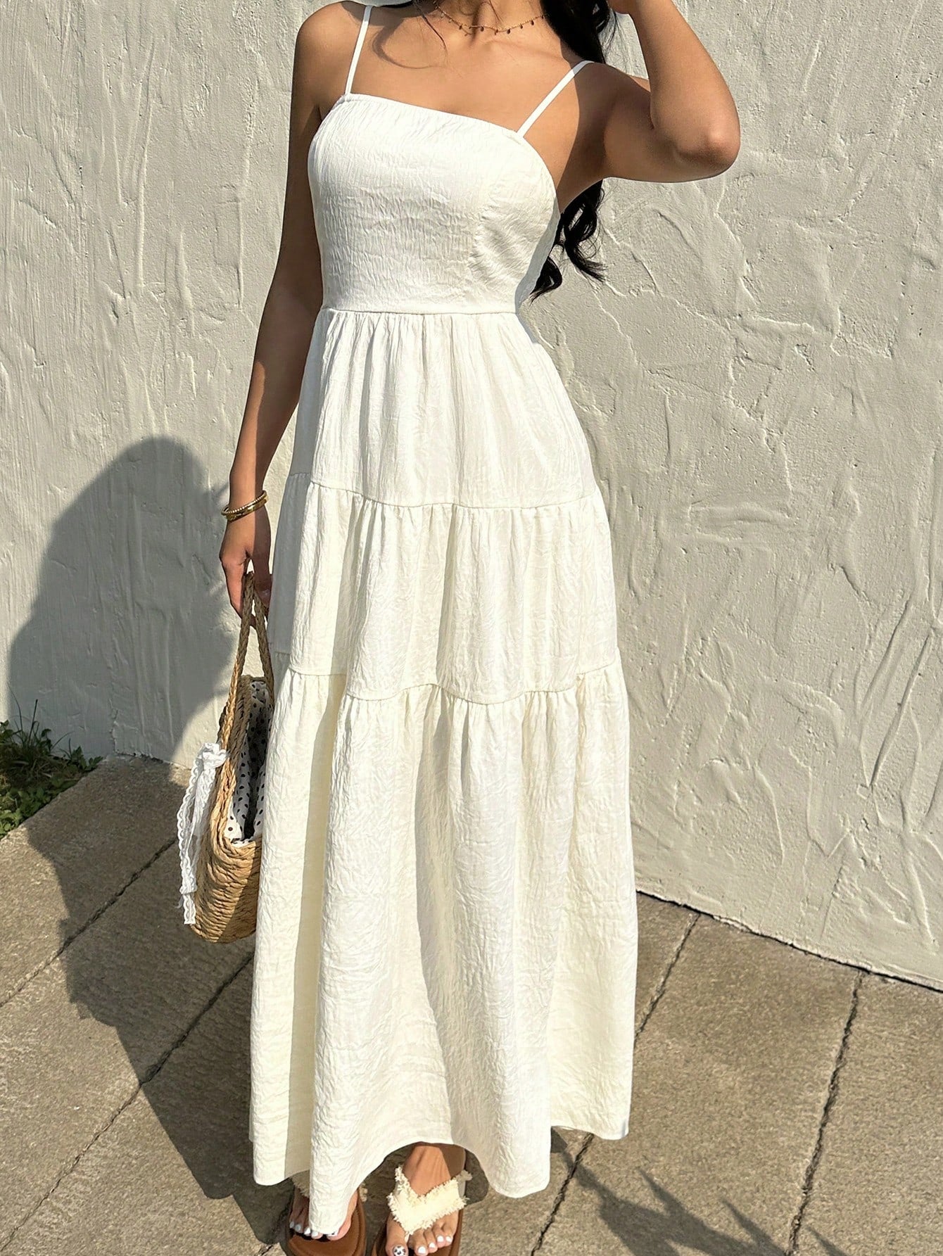 Sunnyshic Light Apricot Textured Fabric Pleated Tube Top Wide Loose