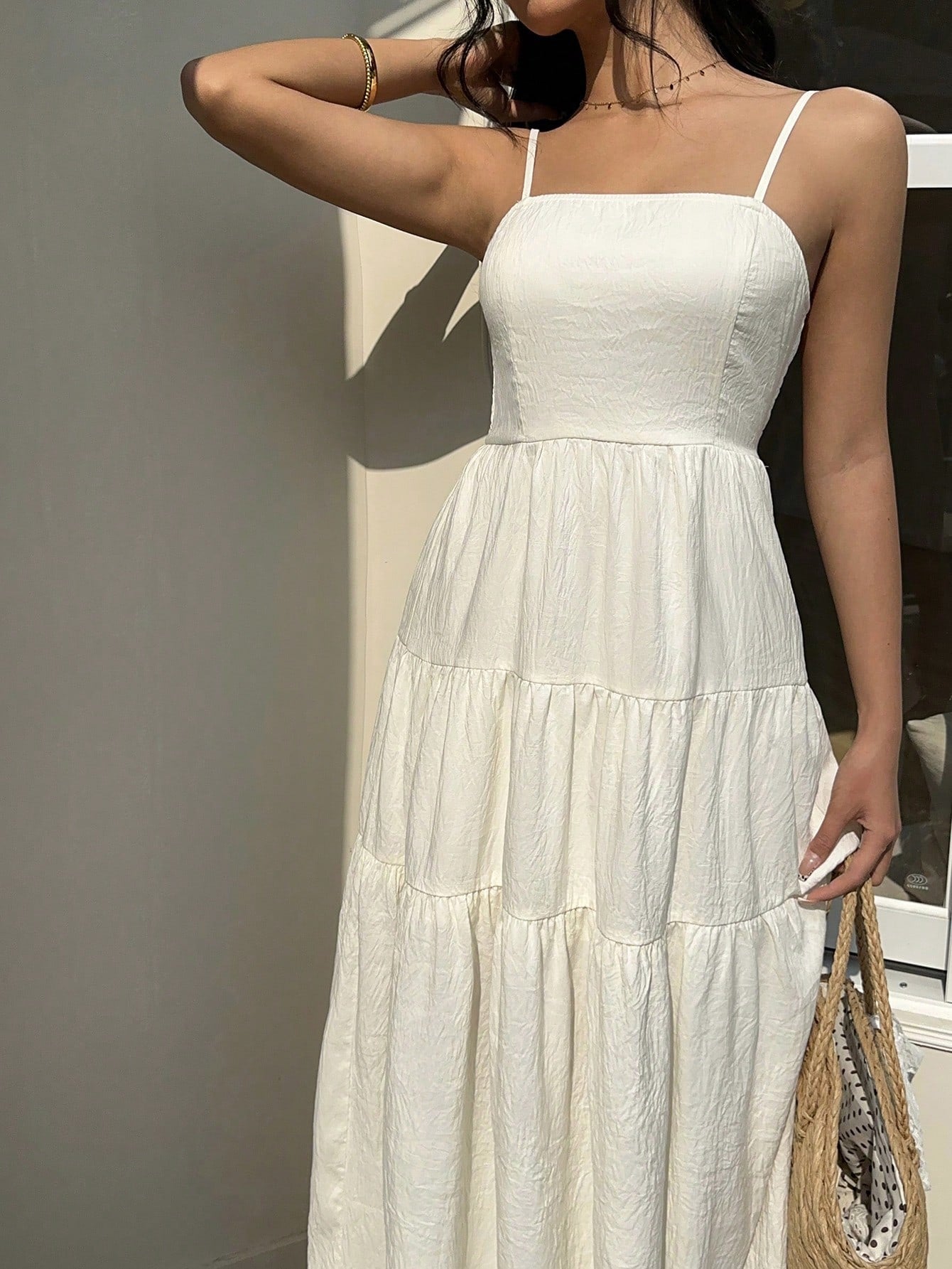 Sunnyshic Light Apricot Textured Fabric Pleated Tube Top Wide Loose