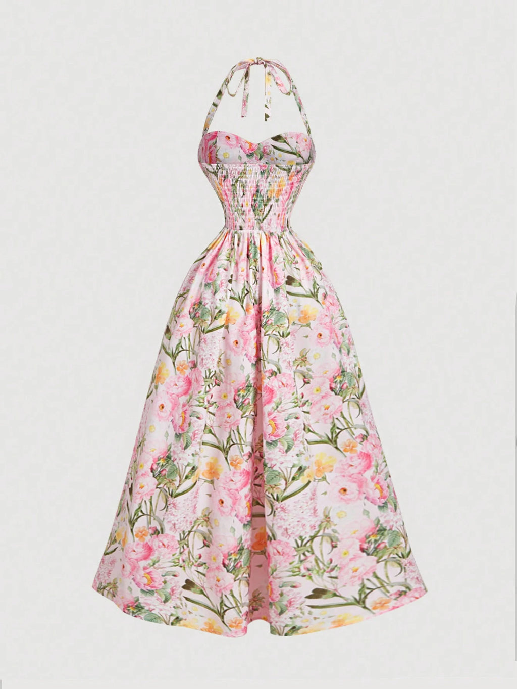 MOD Women's Romantic Floral Print Halter Mid-Length Dress Vintage, Wedding Guest Dress - image 10