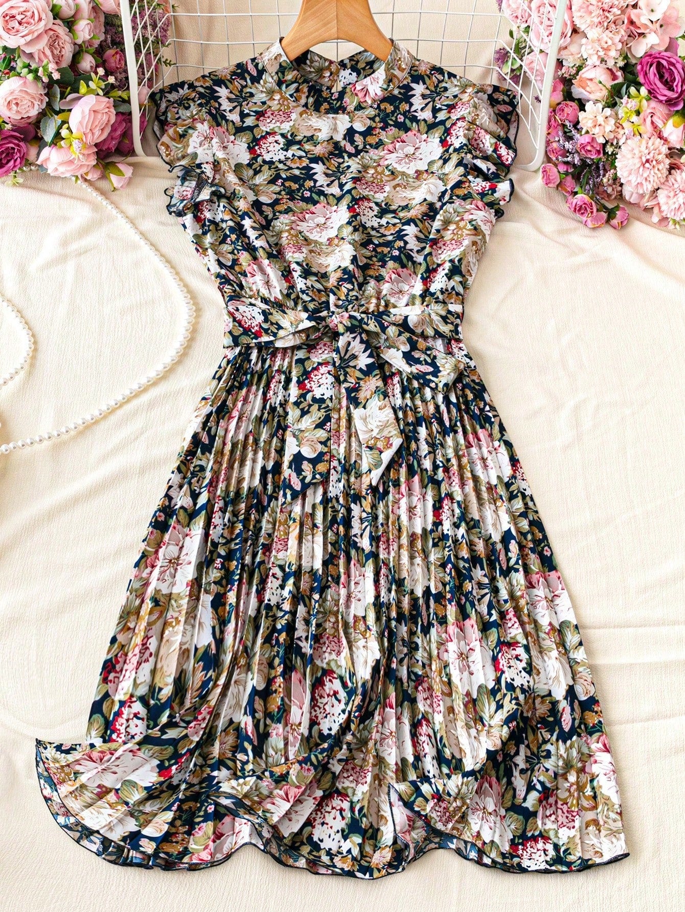 Franclia Leopard Print Ruched Waist Stand Collar Vacation Dress