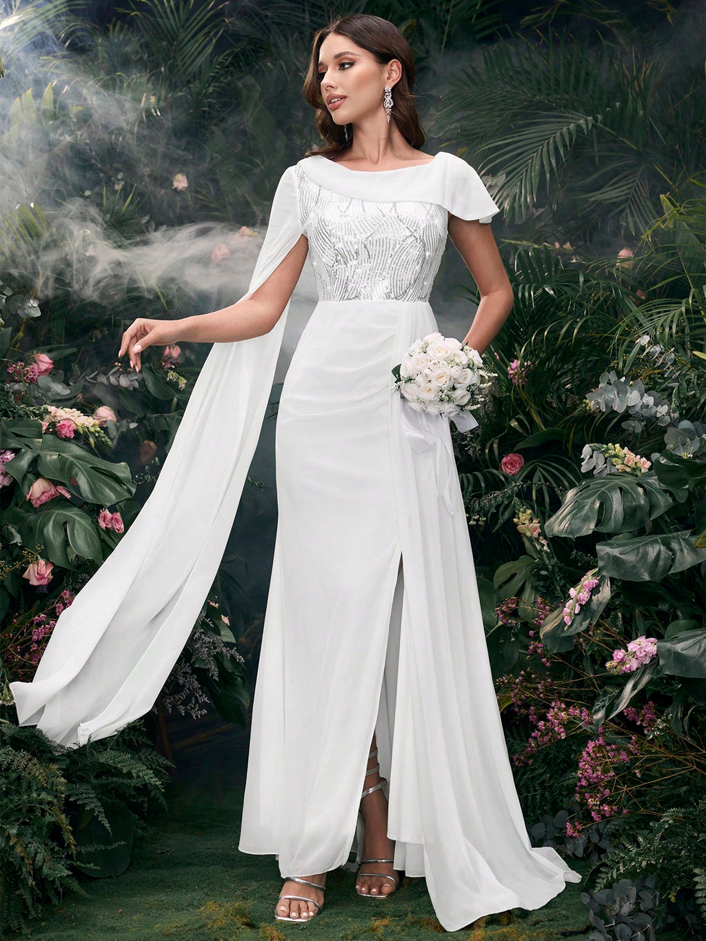 Coutiva Lightweight Wedding Dress & Evening Gown, Premium Design With Sequins Splicing, Elegant & Minimalist