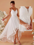 EVERPRETTY Romantic Applique High-Low Mermaid Wedding Dress, White Elegant Bridal Gown Suitable For