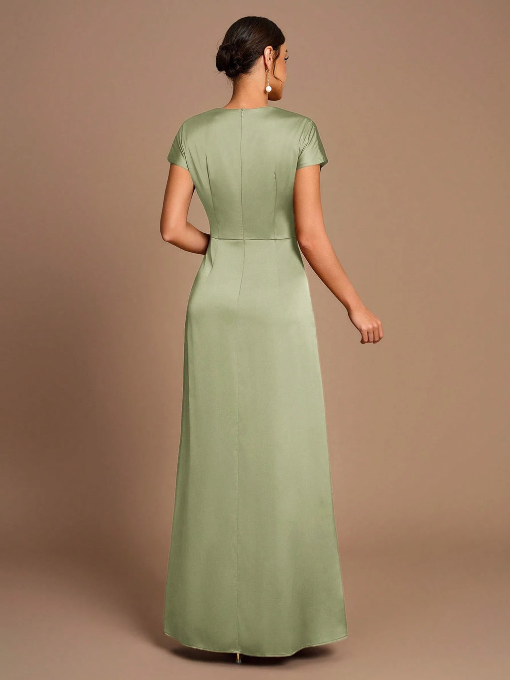 Belle Elegant Romantic Dignified Brown Satin Pleated Sleeveless A-Hem Side Slit Bridesmaid Dress - image 10