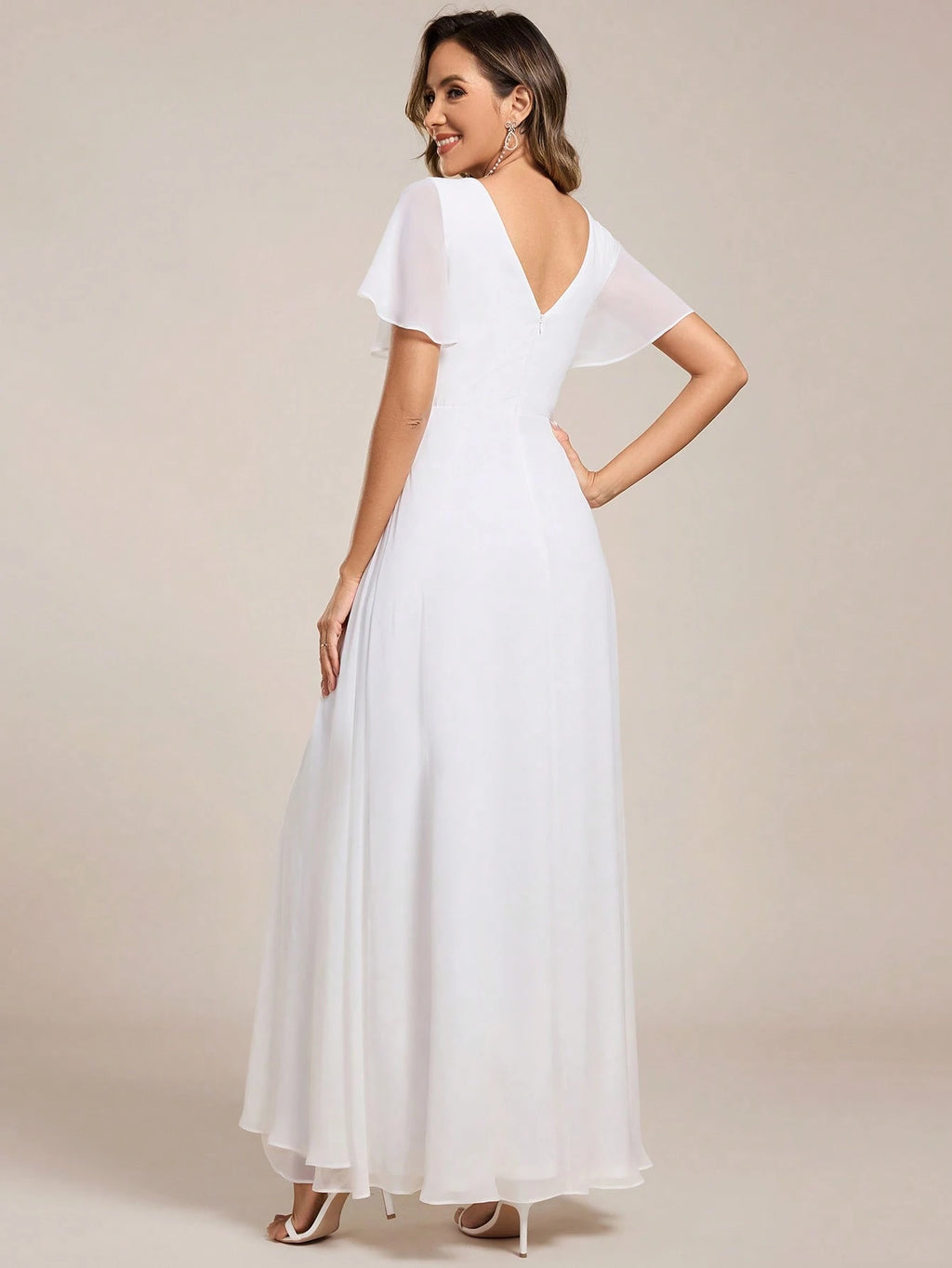 EVERPRETTY Elegant V-Neck High Slit Spring Date Outfit, Single Party Dress, White Formal Dress, Bridal Shower - image 2
