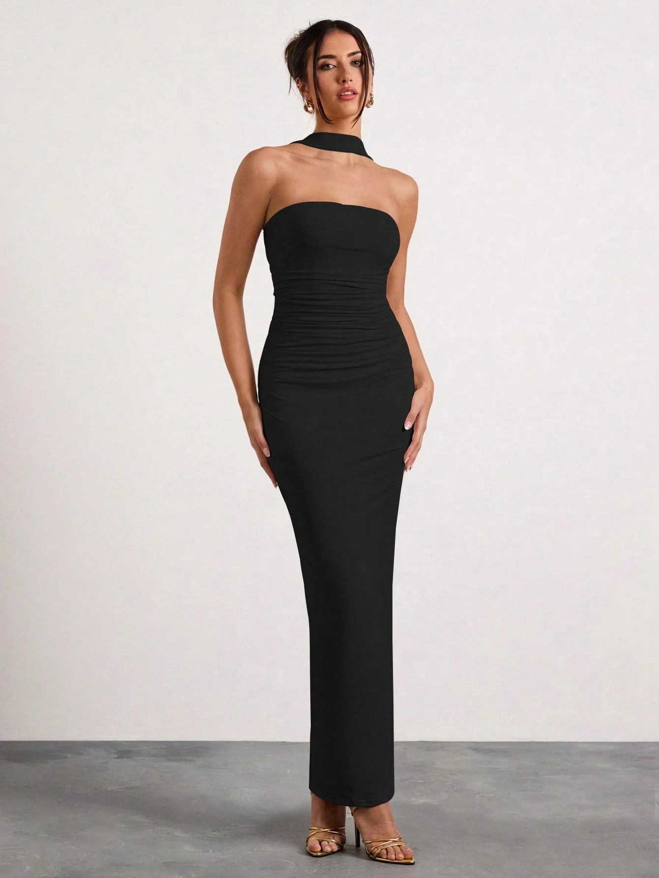 Glamine Women Summer Elegant Plum Purple Sleeveless Pleated Halter Neck Long Dress,Slim Banquet Evening Gown - image 4